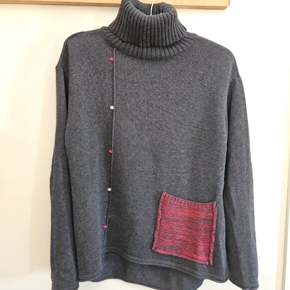 Habitat Women's Gray Color Pop Cotton Turtleneck Sweater - Size XS - with Pocket - Picture 3 of 13